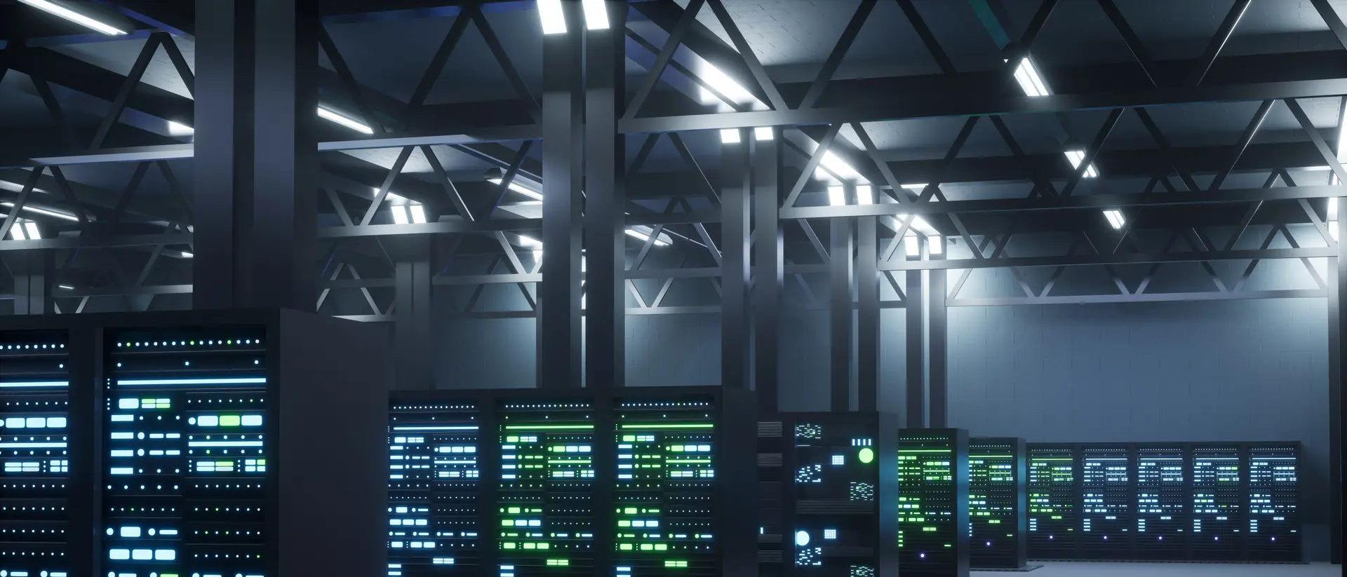 Structured server room representing the infrastructure Aeterna Group builds and maintains