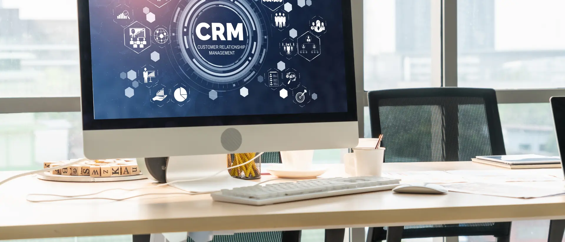 CRM dashboard configured by Aeterna Group on an office workstation